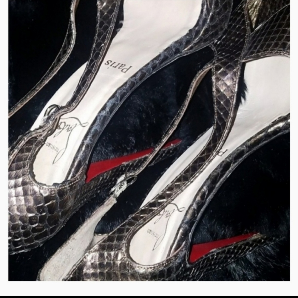 Christian Louboutin Python criss-cross peep-toe high heels EU41 runs Small - Picture 3 of 8